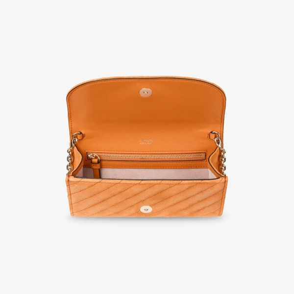 Sunset Orange and Shiny Gold Jimmy Choo Curve Wallet with Chain, view 5 | Mini Bags