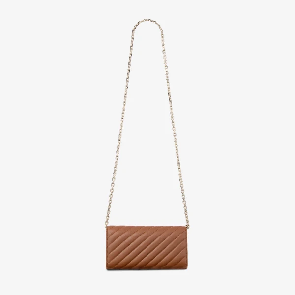 Tan and Shiny Gold Jimmy Choo Curve Wallet with Chain, view 6 | Mini Bags