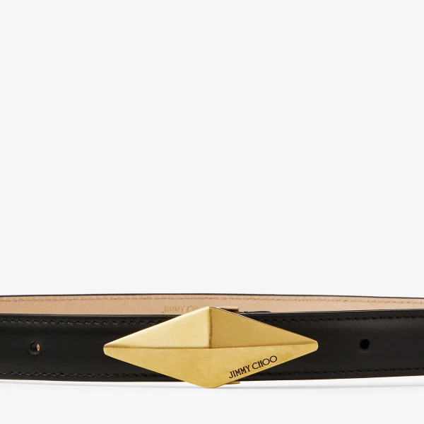 Black and Gold Jimmy Choo Diamond Clasp Belt, view 2 | Belts
