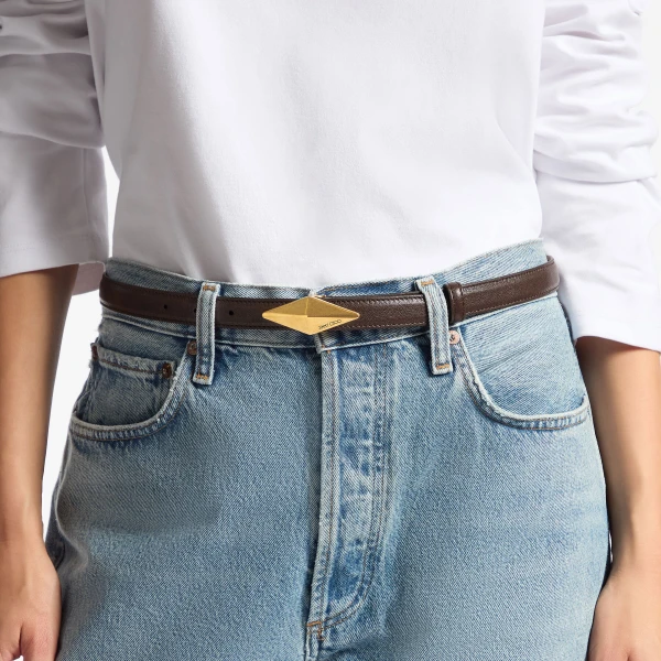 Chocolate and Gold Jimmy Choo Diamond Clasp Belt, view 2 | Belts