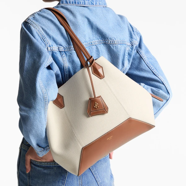Natural, Tan and Gold Jimmy Choo Diamond Tote Medium, view 2 | Totes & Top-Handle Bags