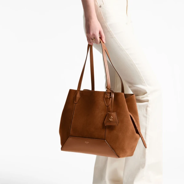 Tan and Gold Jimmy Choo Diamond Tote Medium, view 2 | Totes & Top-Handle Bags