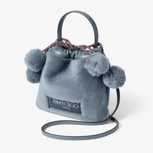 Arctic Blue and Light Gold Jimmy Choo Drawstring Pouch Top Handle, view 2 | Clutch Bags