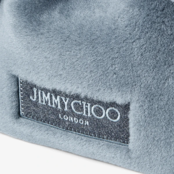 Arctic Blue and Light Gold Jimmy Choo Drawstring Pouch Top Handle, view 3 | Clutch Bags