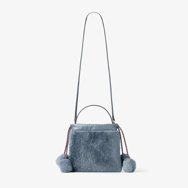 Arctic Blue and Light Gold Jimmy Choo Drawstring Pouch Top Handle, view 5 | Clutch Bags