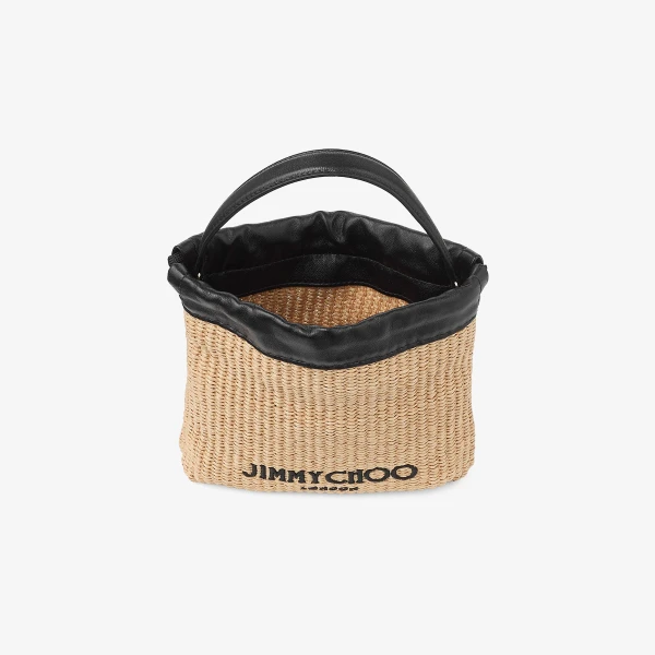 Natural, Black and Light Gold Jimmy Choo Drawstring Pouch Top Handle, view 5 | Clutch Bags