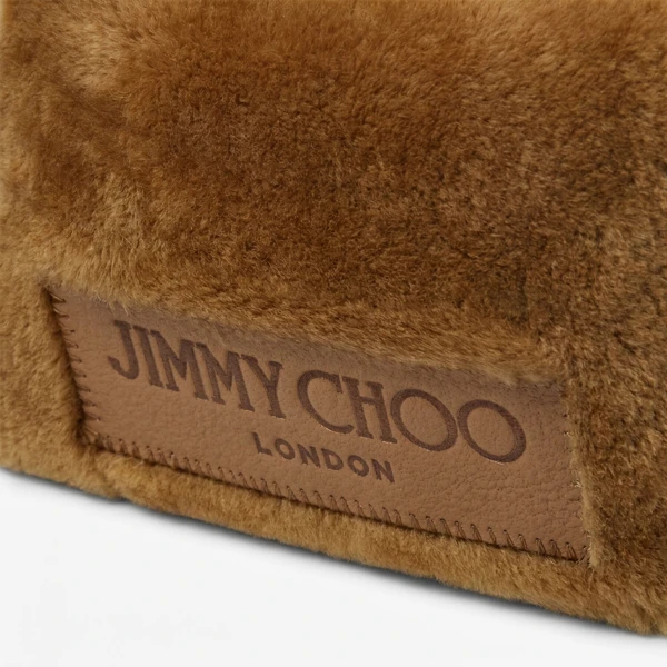 Teddy, Chocolate and Light Gold Jimmy Choo Drawstring Pouch Top Handle, view 3 | Clutch Bags