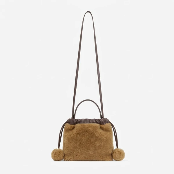 Teddy, Chocolate and Light Gold Jimmy Choo Drawstring Pouch Top Handle, view 5 | Clutch Bags