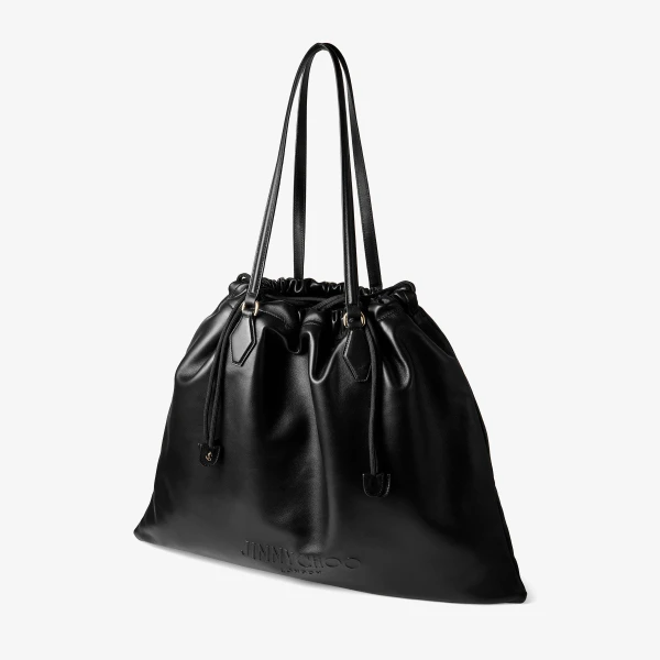 Black and Light Gold Jimmy Choo Drawstring Tote Large, view 3 | Totes & Top-Handle Bags