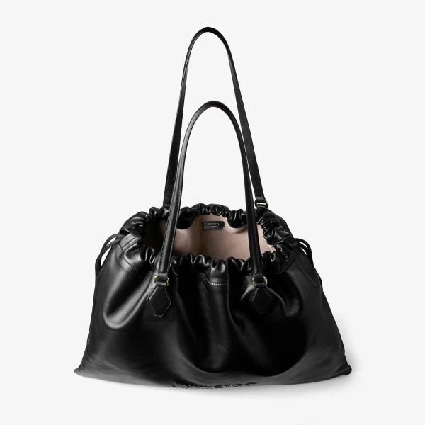 Black and Light Gold Jimmy Choo Drawstring Tote Large, view 5 | Totes & Top-Handle Bags