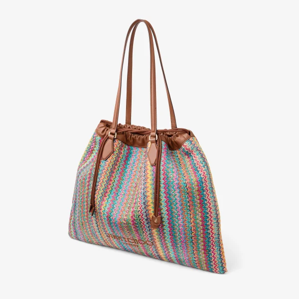 Multi, Tan and Light Gold Jimmy Choo Drawstring Tote Large, view 4 | Totes & Top-Handle Bags