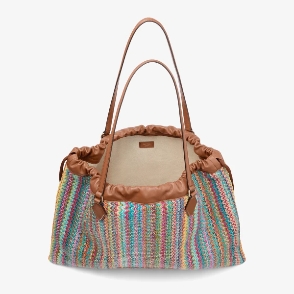 Multi, Tan and Light Gold Jimmy Choo Drawstring Tote Large, view 6 | Totes & Top-Handle Bags