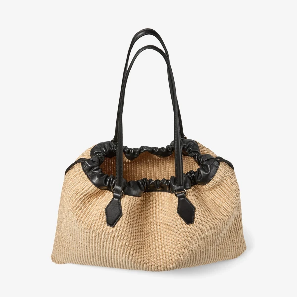 Natural, Black and Light Gold Jimmy Choo Drawstring Tote Large, view 4 | Totes & Top-Handle Bags