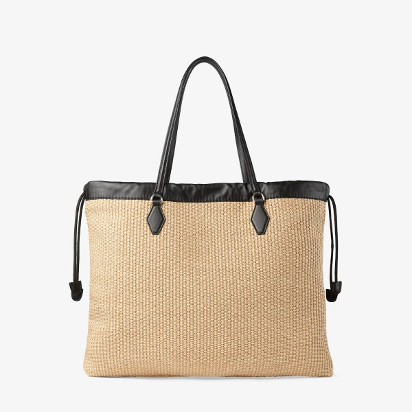 Natural, Black and Light Gold Jimmy Choo Drawstring Tote Large, view 5 | Totes & Top-Handle Bags