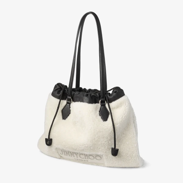 Natural and Black Jimmy Choo Drawstring Tote Medium, view 2 | Totes & Top-Handle Bags