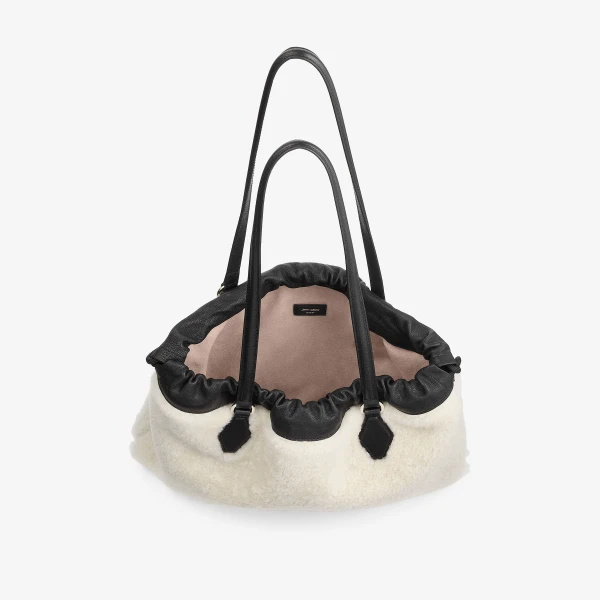 Natural and Black Jimmy Choo Drawstring Tote Medium, view 4 | Totes & Top-Handle Bags