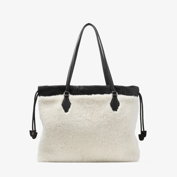 Natural and Black Jimmy Choo Drawstring Tote Medium, view 5 | Totes & Top-Handle Bags