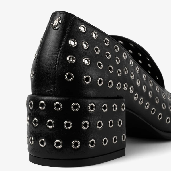 Black and Silver Jimmy Choo Eliot Slipper 45, view 3 | Flats