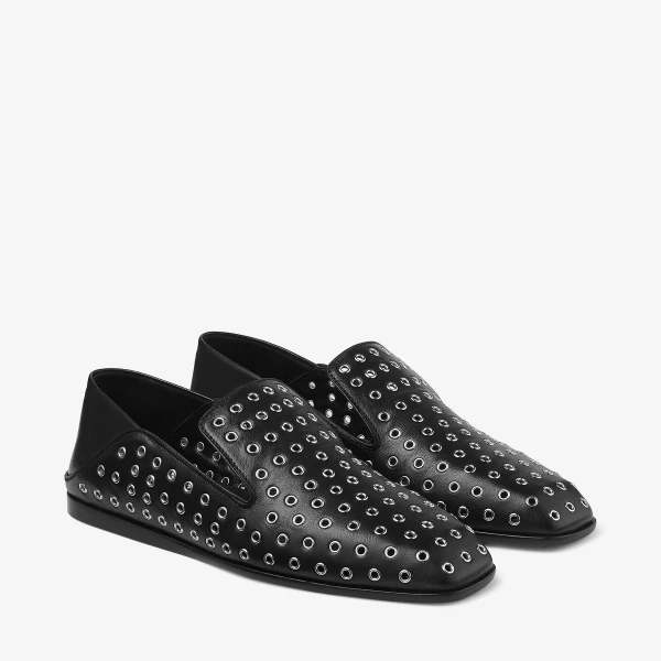 Black and Silver Jimmy Choo Eliot Slipper, view 2 | Flats