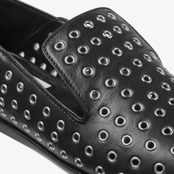 Black and Silver Jimmy Choo Eliot Slipper, view 3 | Flats