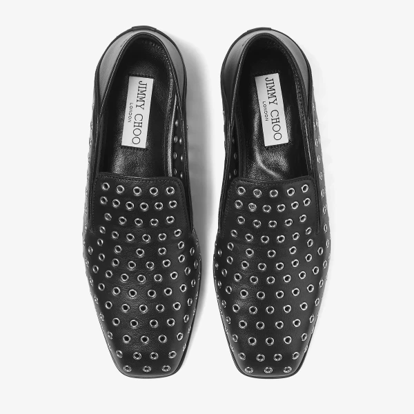 Black and Silver Jimmy Choo Eliot Slipper, view 5 | Flats