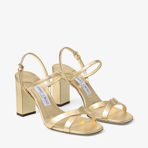 Gold Jimmy Choo Elsy Block Heel 85 Sandals, view 3 | Sandals