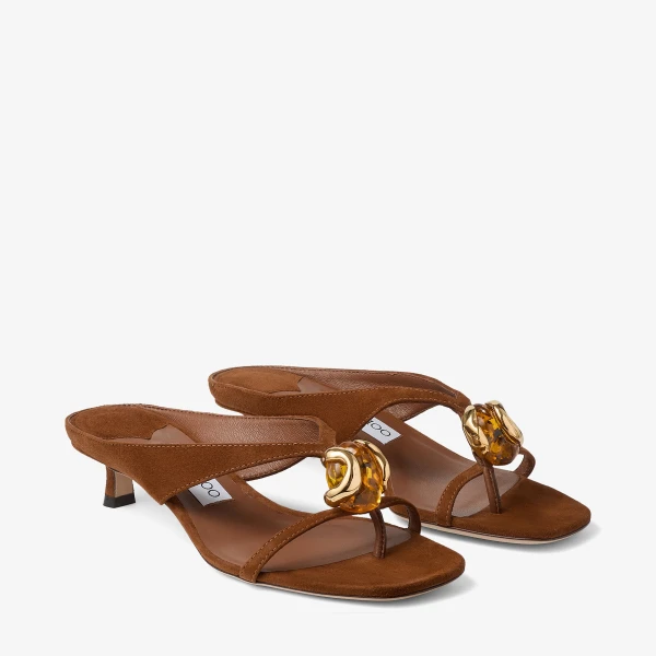 Tan and Amber Jimmy Choo Emeri Stone 35 Sandals, view 3 | Sandals