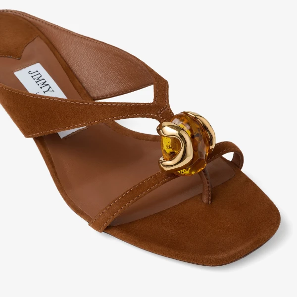 Tan and Amber Jimmy Choo Emeri Stone 35 Sandals, view 4 | Sandals