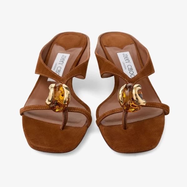Tan and Amber Jimmy Choo Emeri Stone 35 Sandals, view 5 | Sandals