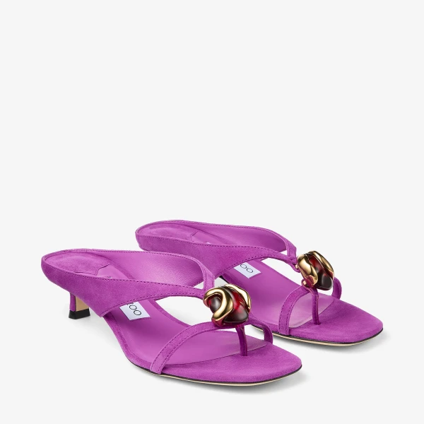 Violet Orchid and Dark Amber Jimmy Choo Emeri Stone 35 Sandals, view 3 | Sandals