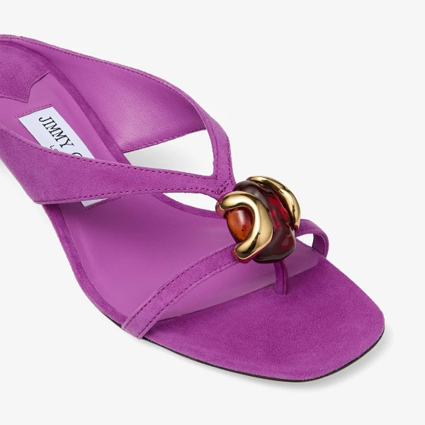 Violet Orchid and Dark Amber Jimmy Choo Emeri Stone 35 Sandals, view 4 | Sandals