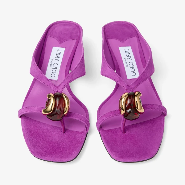 Violet Orchid and Dark Amber Jimmy Choo Emeri Stone 35 Sandals, view 5 | Sandals