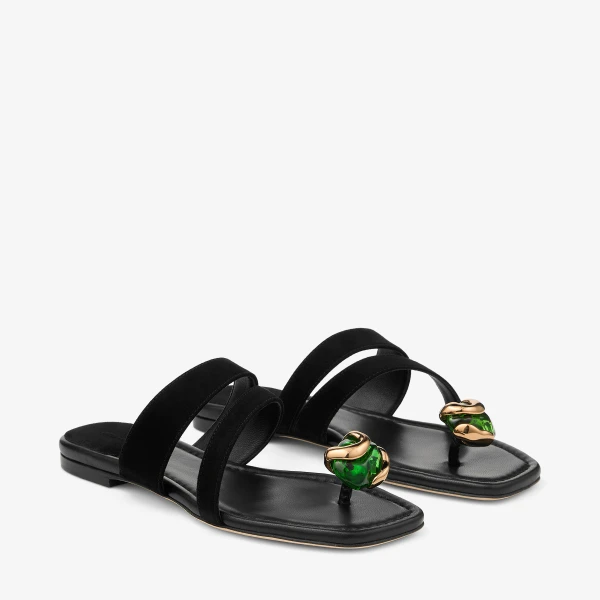 Black and Clover Jimmy Choo Emeri Stone Flat, view 3 | Sandals