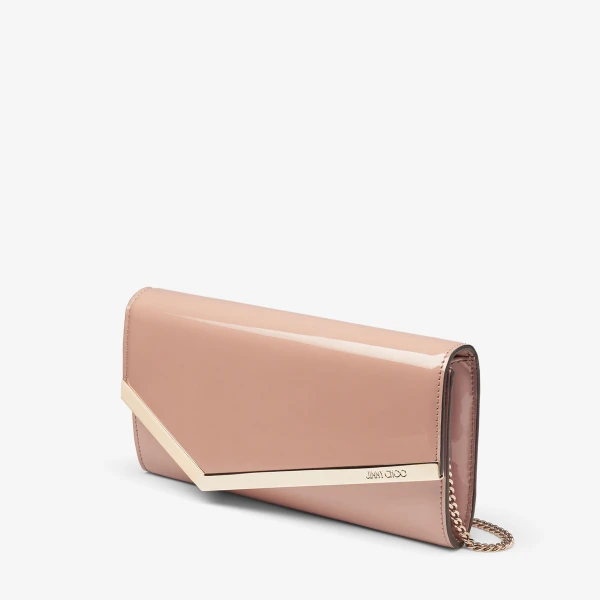 Ballet Pink and Light Gold Jimmy Choo Emmie Clutch Bag, view 2 | Clutch Bags