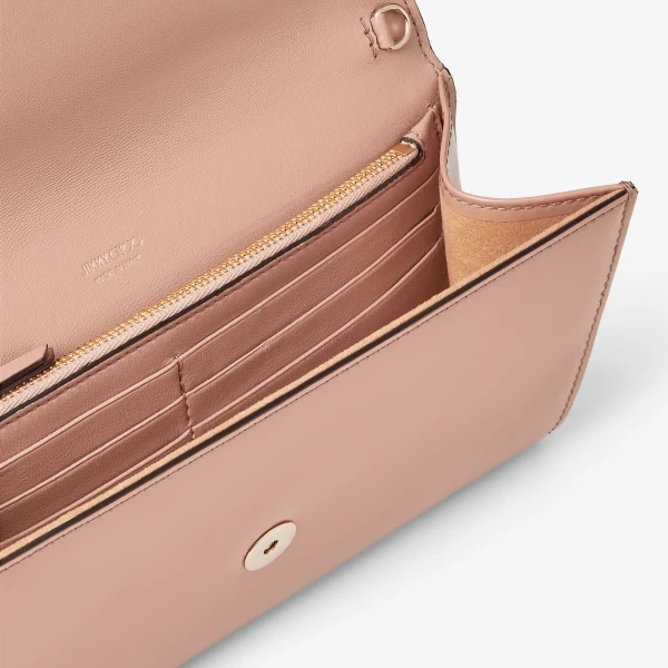 Ballet Pink and Light Gold Jimmy Choo Emmie Clutch Bag, view 4 | Clutch Bags