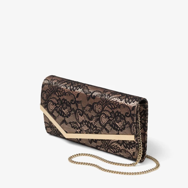 Black, Ballet Pink and Light Gold Jimmy Choo Emmie Clutch Bag, view 2 | Clutch Bags