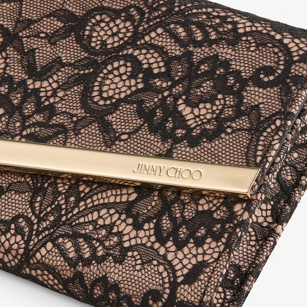 Black, Ballet Pink and Light Gold Jimmy Choo Emmie Clutch Bag, view 3 | Clutch Bags