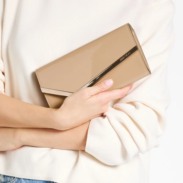 Chai and Light Gold Jimmy Choo Emmie Clutch Bag, view 2 | Clutch Bags