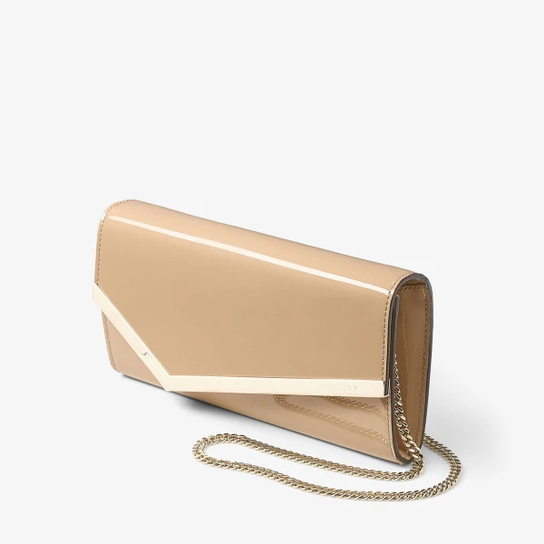 Chai and Light Gold Jimmy Choo Emmie Clutch Bag, view 3 | Clutch Bags