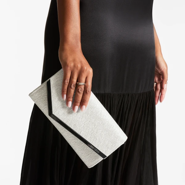 Ivory and Silver Jimmy Choo Emmie Clutch Bag, view 2 | Clutch Bags