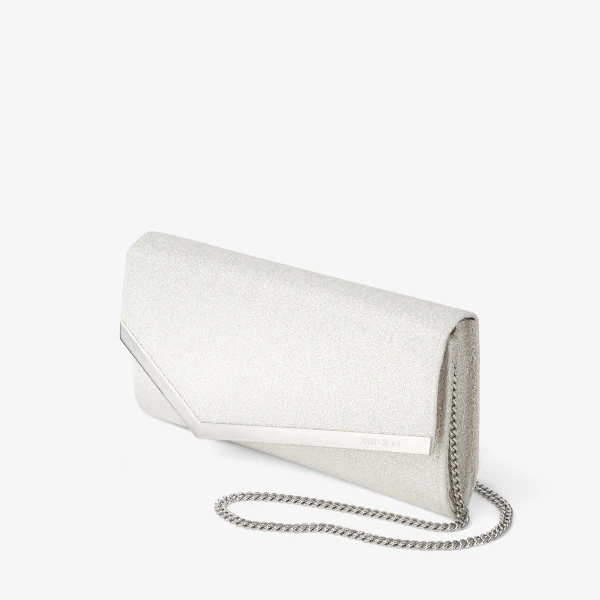 Ivory and Silver Jimmy Choo Emmie Clutch Bag, view 3 | Clutch Bags