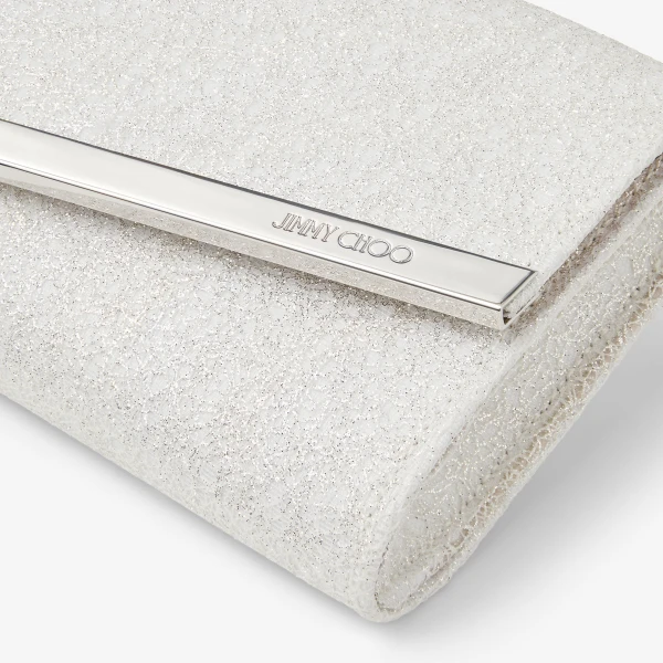Ivory and Silver Jimmy Choo Emmie Clutch Bag, view 4 | Clutch Bags