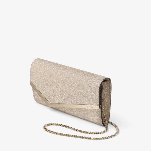 Light Soft Gold and Light Gold Jimmy Choo Emmie Clutch Bag, view 3 | Clutch Bags