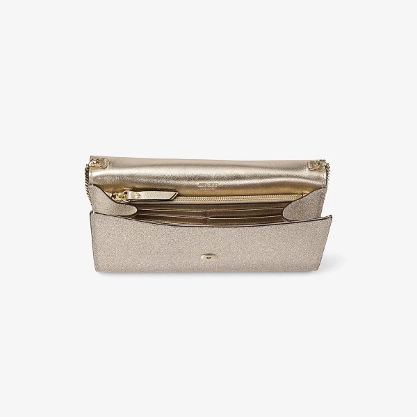 Light Soft Gold and Light Gold Jimmy Choo Emmie Clutch Bag, view 5 | Clutch Bags