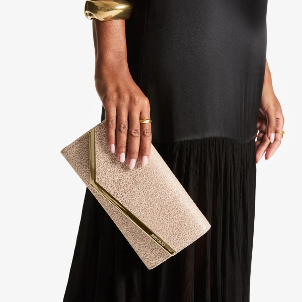 Macaron and Light Gold Jimmy Choo Emmie Clutch Bag, view 2 | Clutch Bags