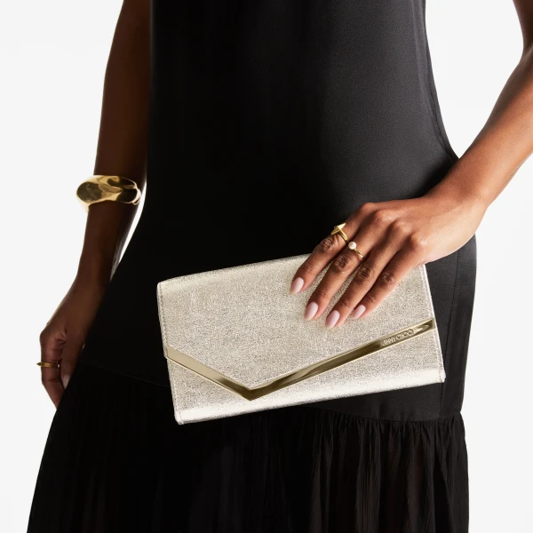 Platinum Ice and Light Gold Jimmy Choo Emmie Clutch Bag, view 2 | Clutch Bags