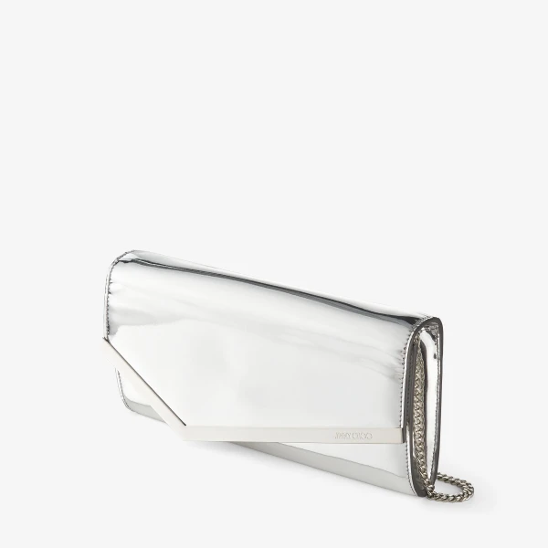 Silver Jimmy Choo Emmie Clutch Bag, view 2 | Clutch Bags