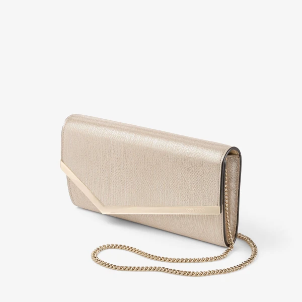 Soft Gold and Light Gold Jimmy Choo Emmie Clutch, view 2 | Clutch Bags