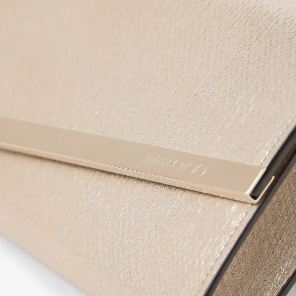 Soft Gold and Light Gold Jimmy Choo Emmie Clutch, view 3 | Clutch Bags