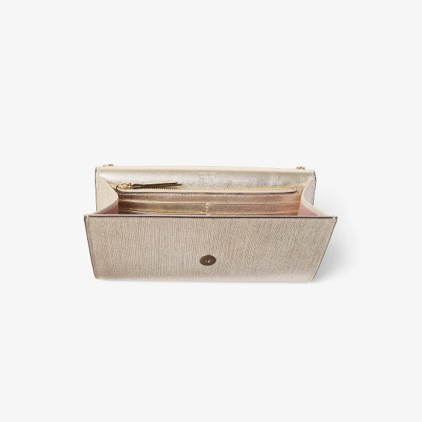 Soft Gold and Light Gold Jimmy Choo Emmie Clutch, view 4 | Clutch Bags